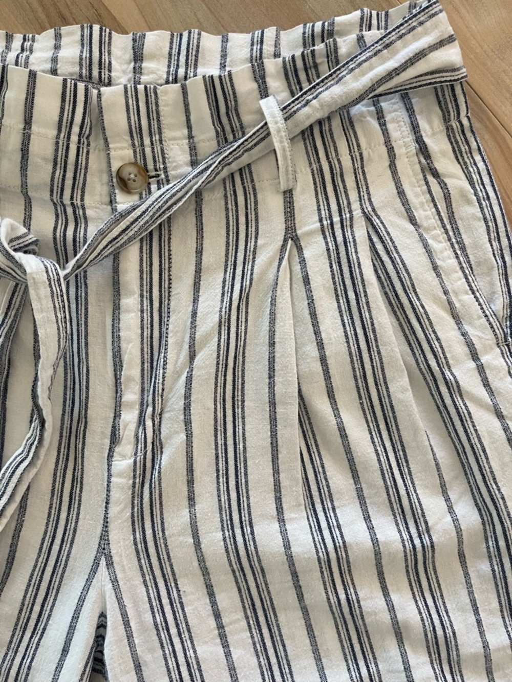 Madewell Linen Paperbag Pants Size 10 Coastal Stripe Crop Tie Waist Summer - Picture 10 of 14